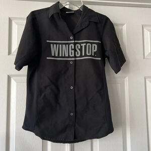 Wingstop Button Up Shirt XS Spellout Workwear Uniform Chicken Wings Stretch